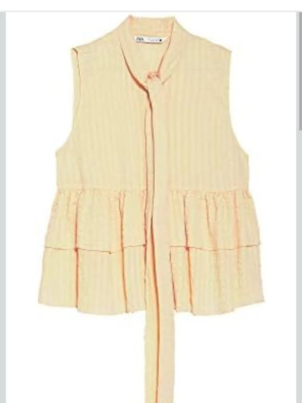 Zara Butter Yellow Linen Blend Sleeveless Tiered Tie-Front Blouse Size Small